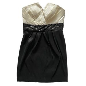 Calvin Klein | Black & Ivory Strapless Formal Cocktail Dress w/Sequins - Size 8